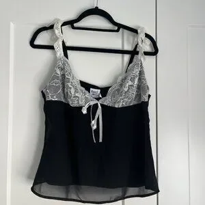 Princess Polly satin black and white lace tank